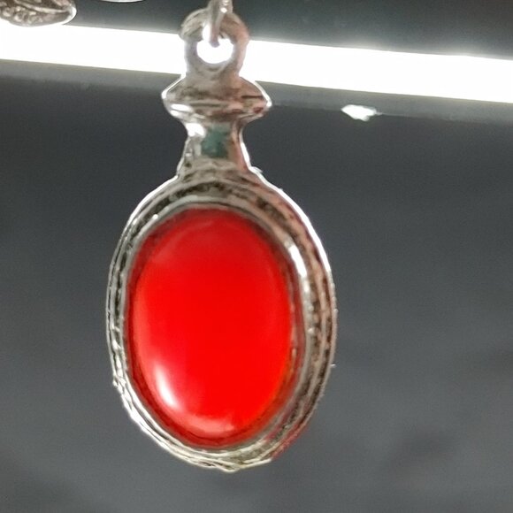 Antique Red Carnelian Stone Brooch or Hat Jewelry Silverplated in Bezel Setting - Picture 7 of 10